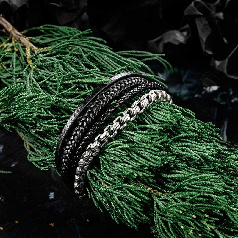 murtoo Mens Bracelet Leather and Steel, Stainless Steel Chain and Leather Bracelets for Men - Image 5